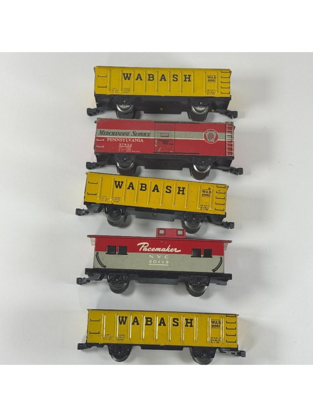 Vintage Marx O Gauge Train Lot 5 Wabash PRR Pacemaker Tin Railroad Cars